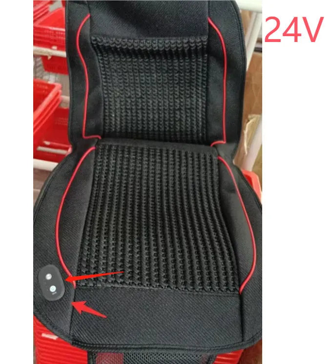 Car ventilation seat cushion with massage function in black colour showing 60x60cm dimensions