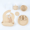 Silicone baby tableware set with bib, bowl, plate and spoon in 9 colour options for infants 6 months plus