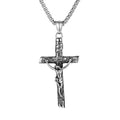 Christian cross pendant necklace on titanium steel pearl chain, bronze colour, unisex style