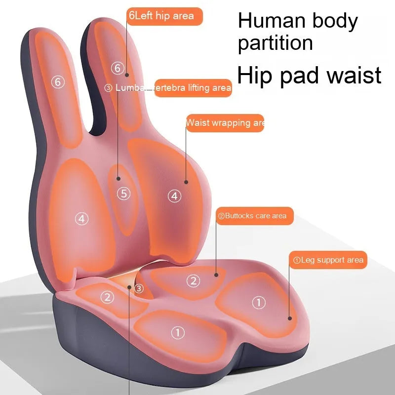 Ink black car seat cushion and lumbar support set on a driving seat.