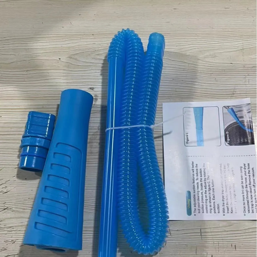 Blue plastic suction pipe cleaner for appliances, showing its 114 cm length and round head.