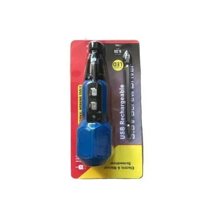 Black and blue alloy steel straight handle rechargeable electric screwdriver with 36V lithium battery