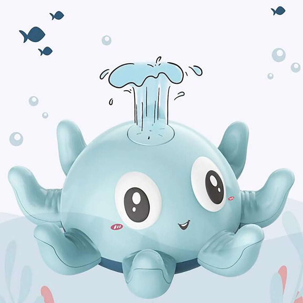 Blue octopus automatic water spray bath toy with flashing lights for children's bathtub play