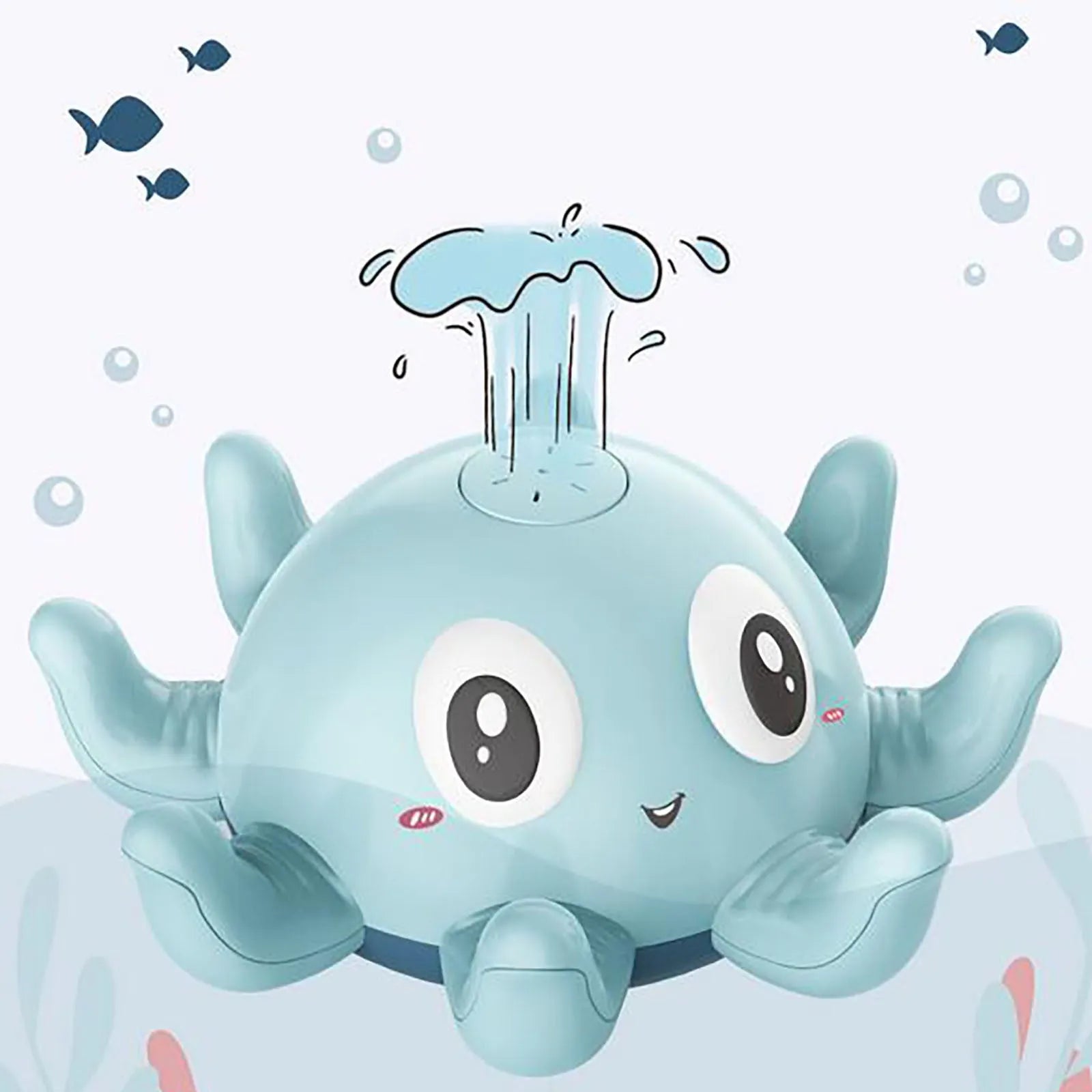 Blue octopus automatic water spray bath toy with flashing lights for children's bathtub play