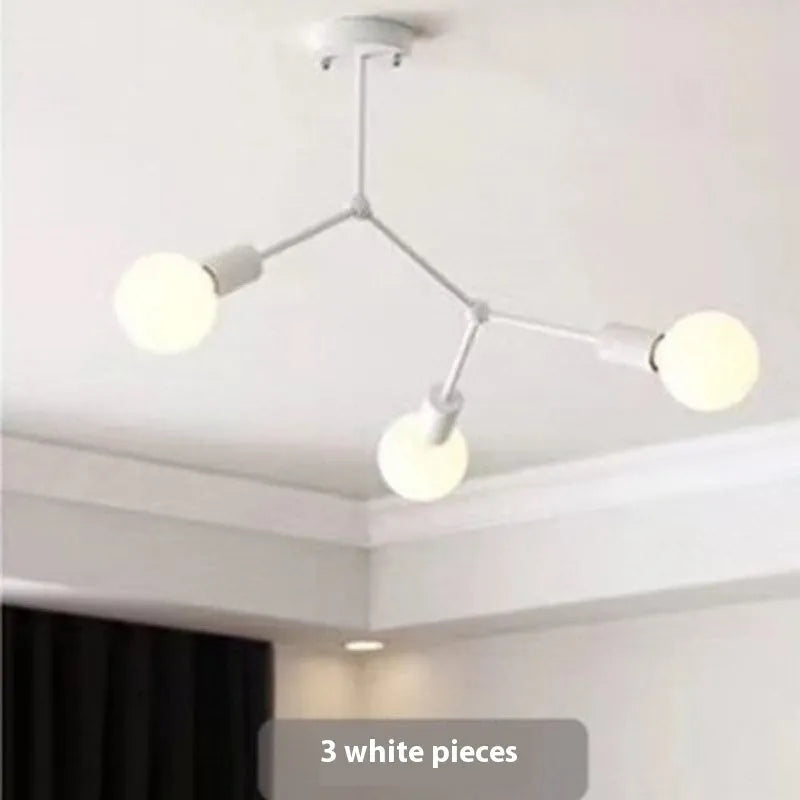 Nordic-style black iron ceiling chandelier with multiple light bulbs