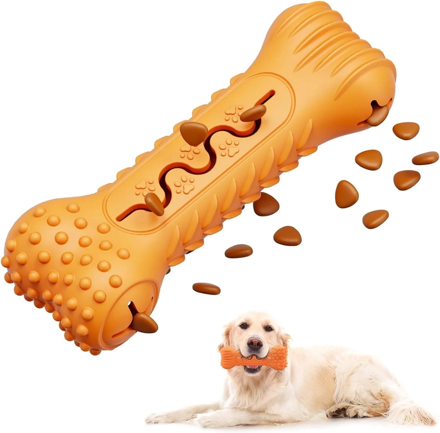 Blue natural rubber bone-shaped dog chew toy for aggressive chewers on a plain background.