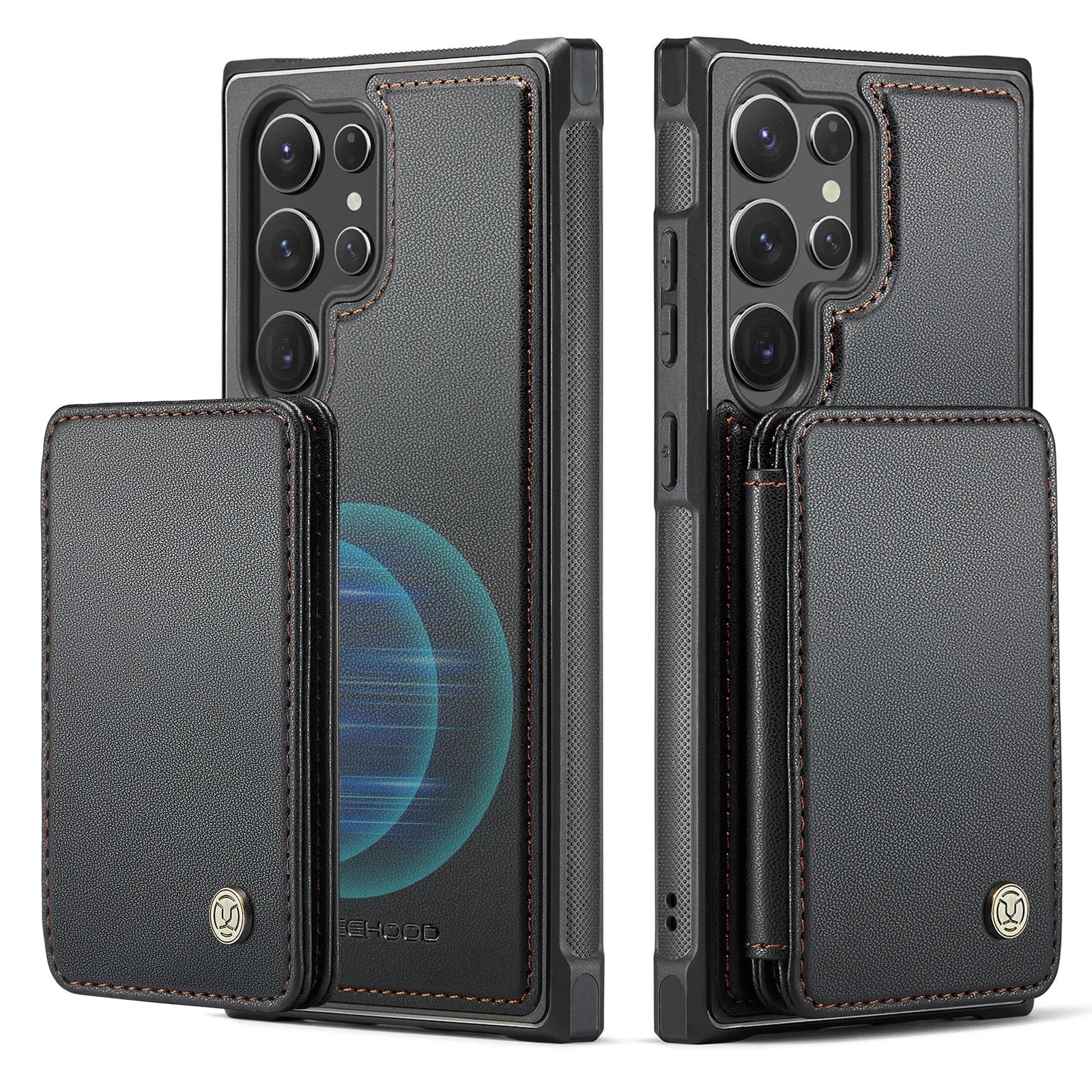 Magnetic card business drop-resistant leather phone case for Samsung, anti-fall wallet style with card slot, imitation leather, black colour