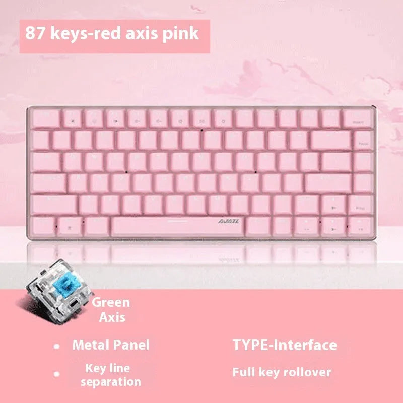 Pink 82-key mechanical keyboard with white backlighting and metal construction for laptop use