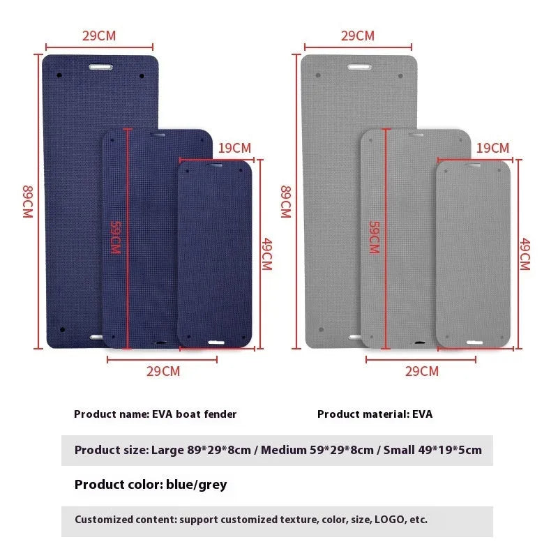 Blue and grey thickened EVA boat fender for shockproof marine docking protection.