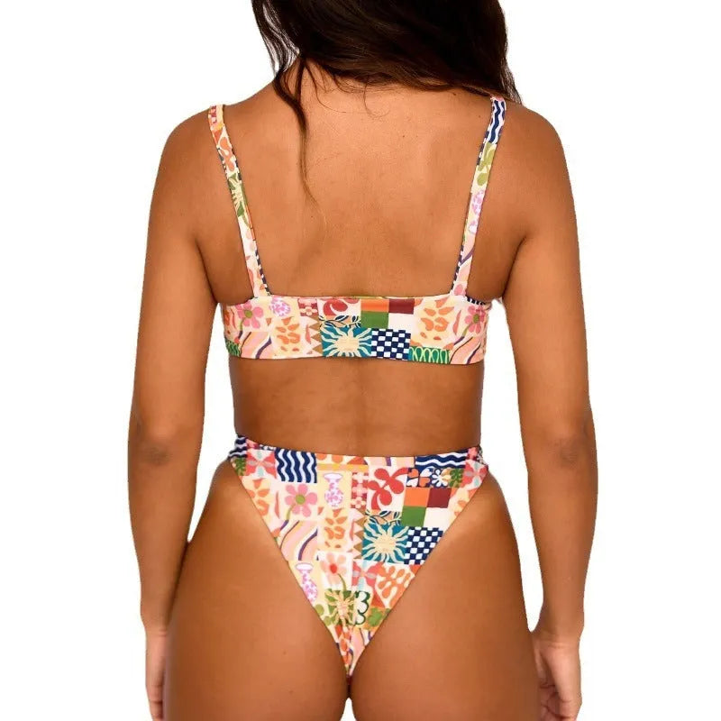 Women's printed backless swimsuit with European American fashion design for swimming