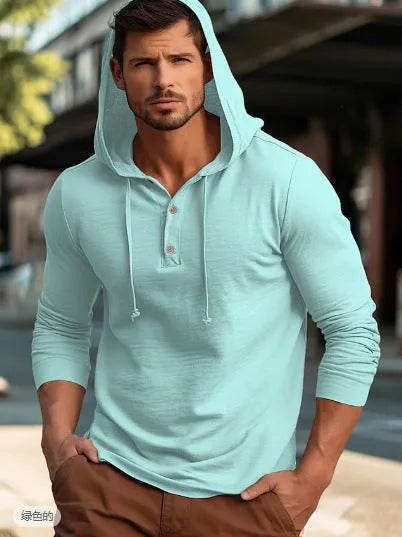 Casual cotton sports hoodie pullover top in dark blue, sized for European and American fits