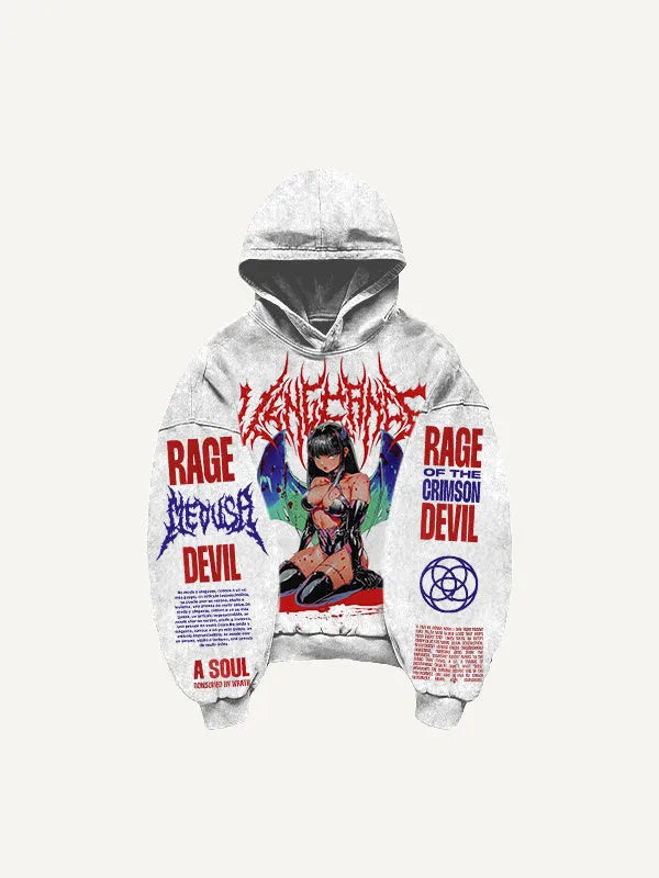 Men's hooded loose retro sweatshirt in thickening fabric, printed design, long sleeves, available in multiple colours