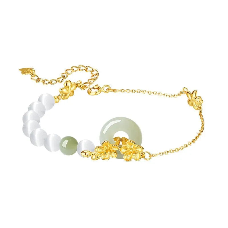 Pure silver peach blossom safety buckle bracelet in new Chinese style for women