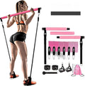 180-pound pink and black TPE resistance band set with a silver gymnastic bar pull rope.