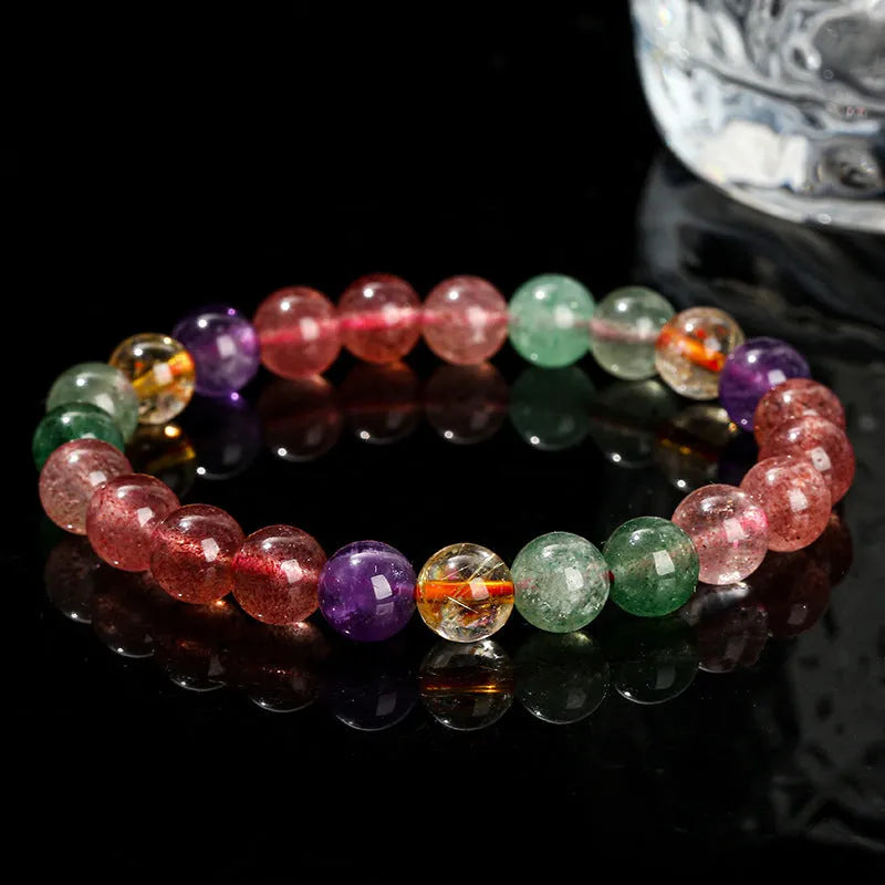 Natural tourmaline strawberry quartz bracelet with geometry beads in choice of 7mm, 8mm or 9mm sizes