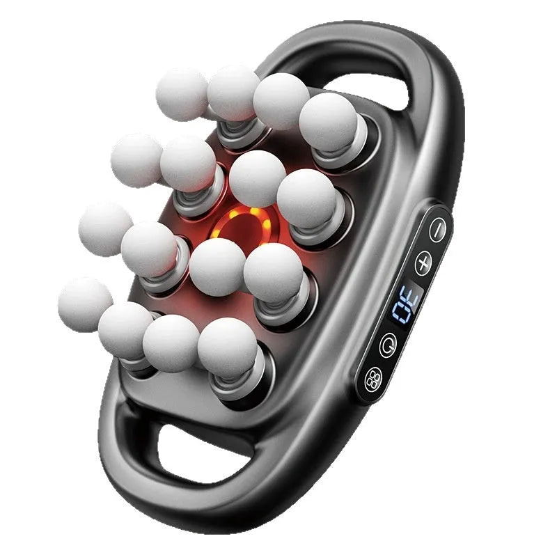Black multi-head muscle relaxation massager with LED screen for calf back and waist, showing 16 heads