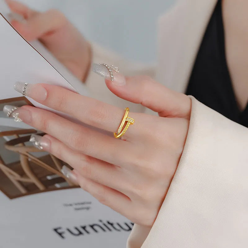 Gold geometric finger ring for women with natural minimalist style