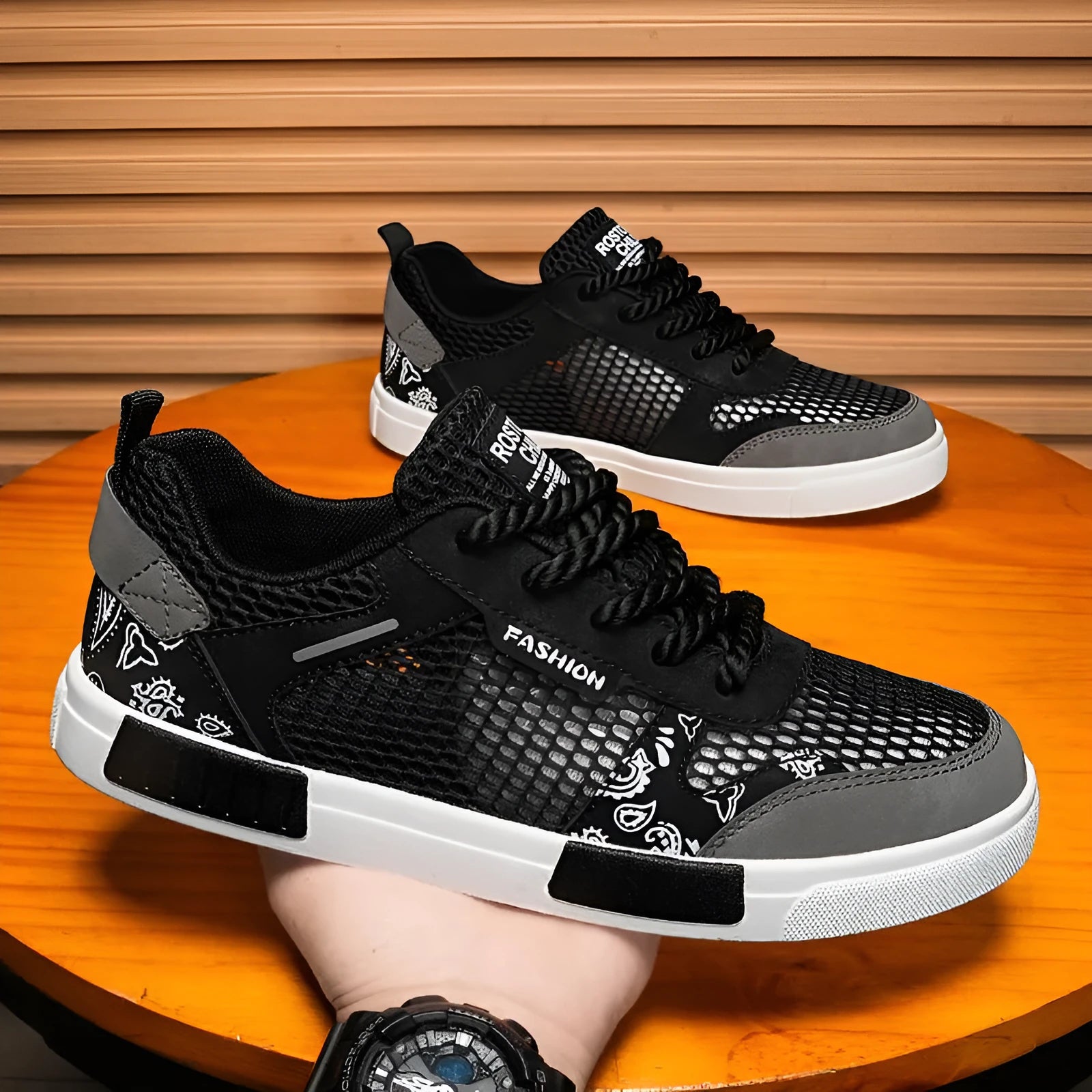 Men's breathable mesh casual shoes solid colour round toe flat heel green