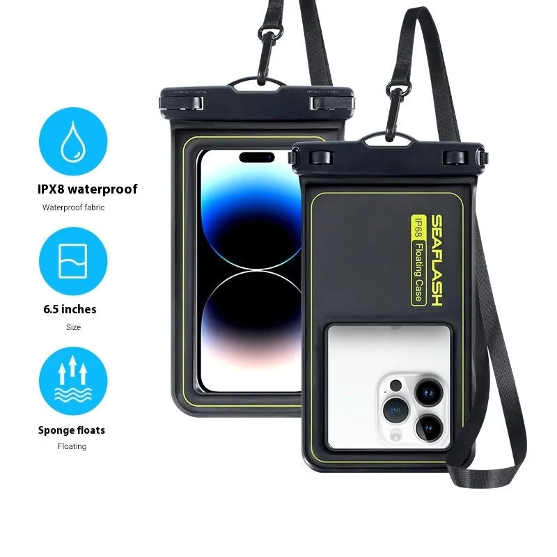 Floating waterproof phone bag 6.8 inch black PVC sponge for swimming and diving