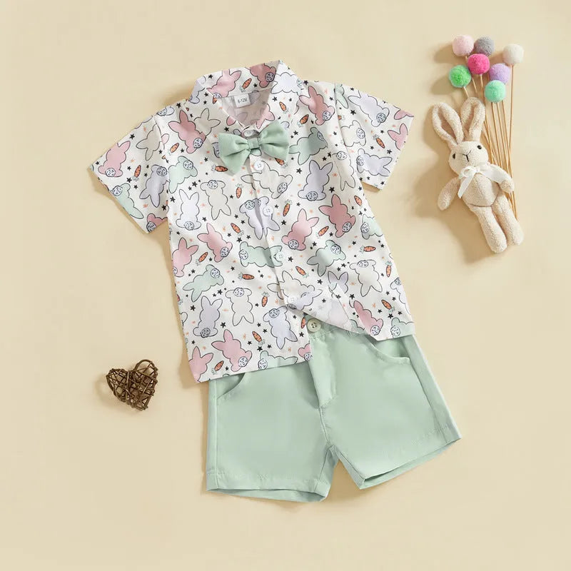 White cotton baby shirt and shorts two-piece suit, single-breasted, on white background, size 80-120cm