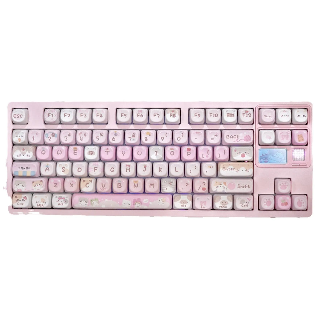 Pink MOA height mechanical keyboard key caps with cartoon design on all five sides