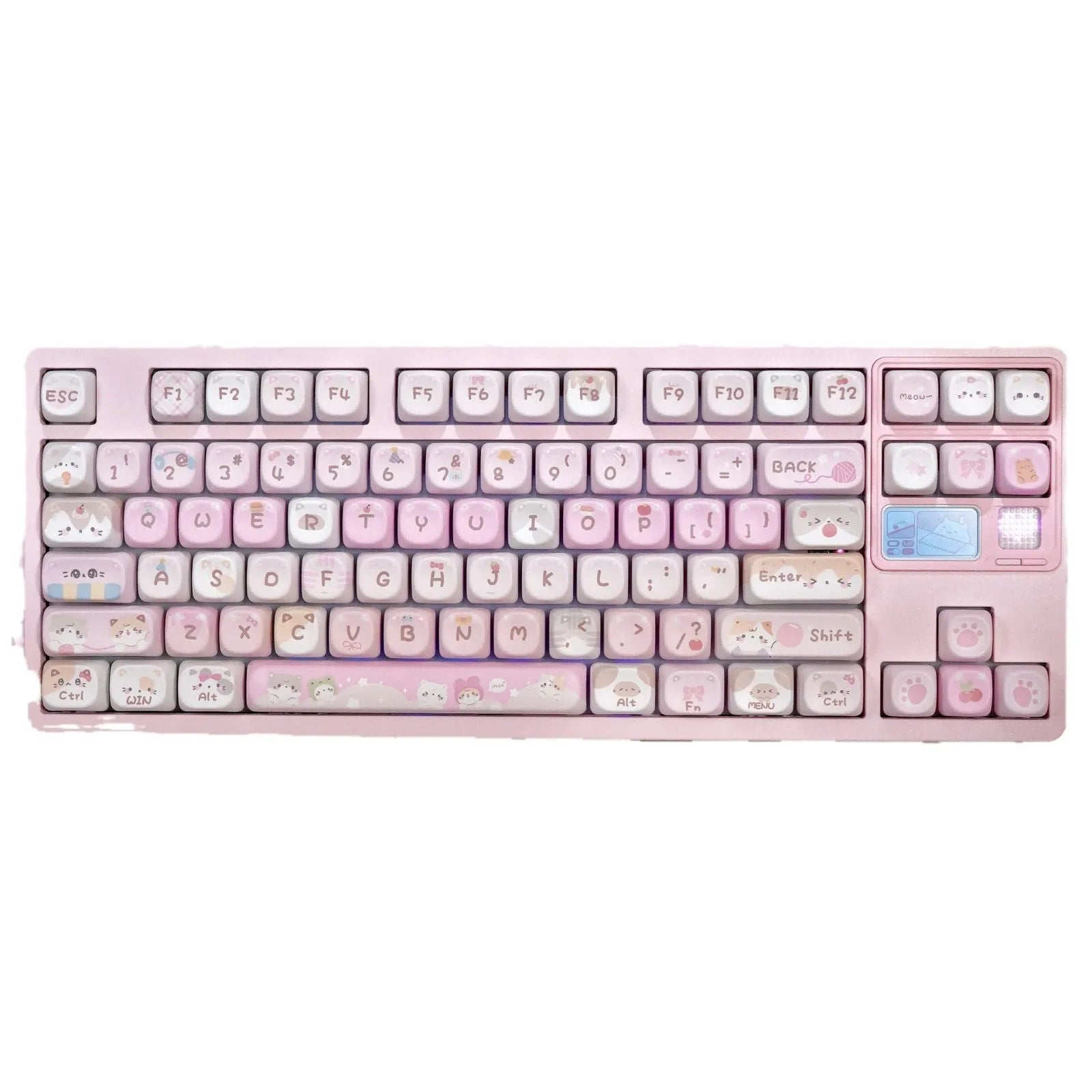 Pink MOA height mechanical keyboard key caps with cartoon design on all five sides