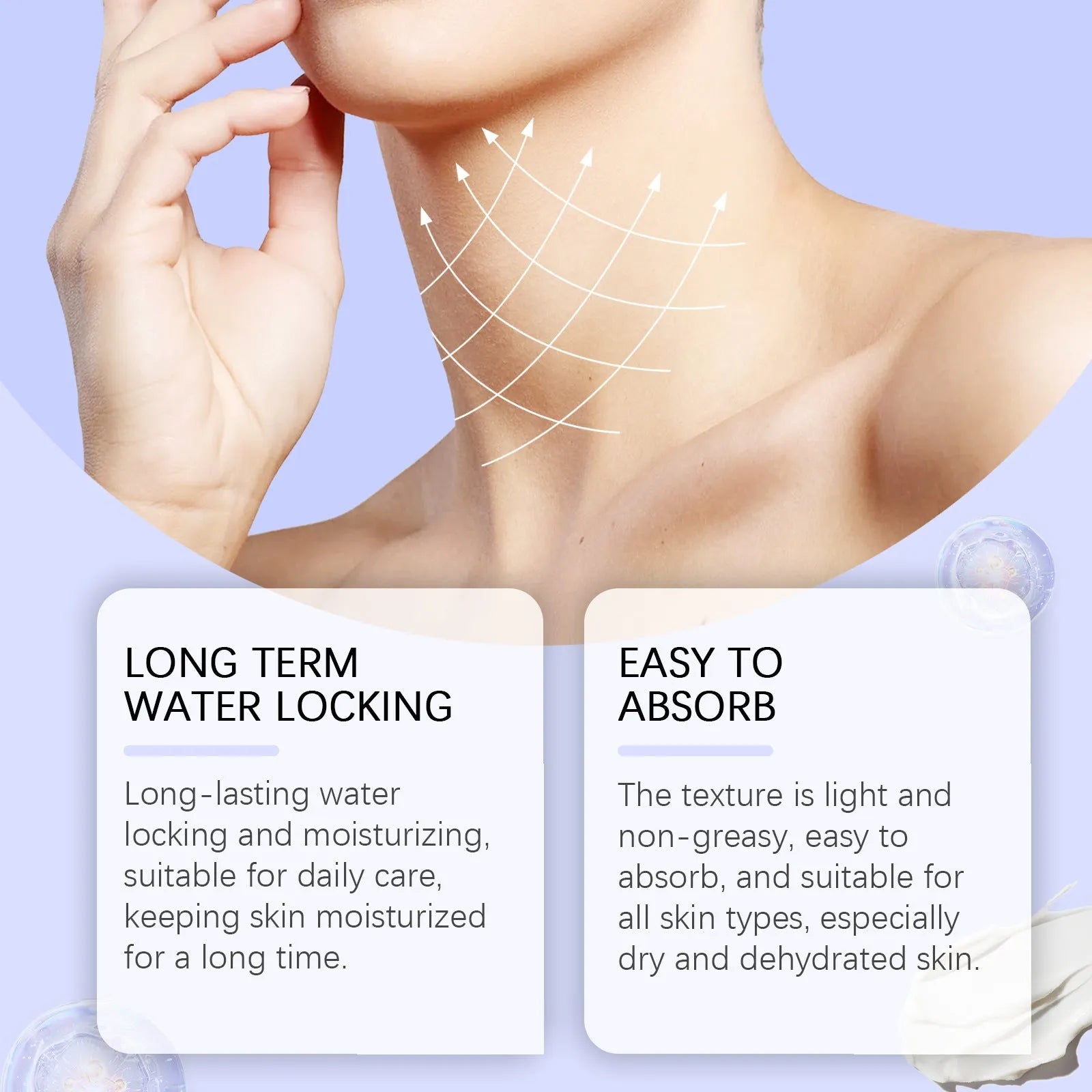 Neck skin cream jar with 50g moisturising and firming formulation containing coffee extract and hyaluronic acid