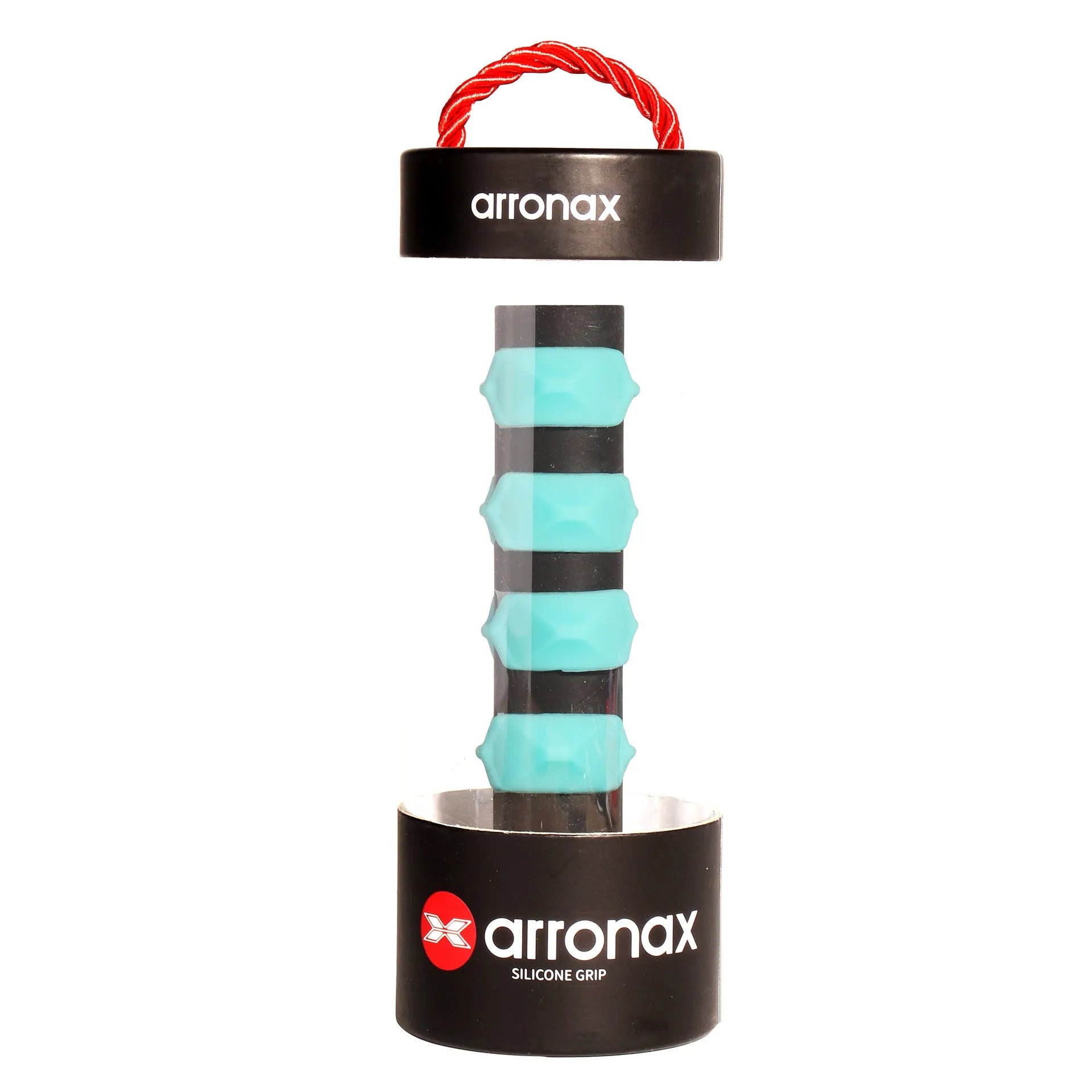 Peak silicone racquet hand rubber buckle in multiple colours on a tennis racquet grip.