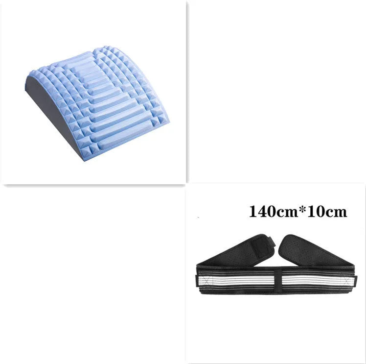 Blue EVA foam back stretcher pillow for lumbar support and acupressure massage.