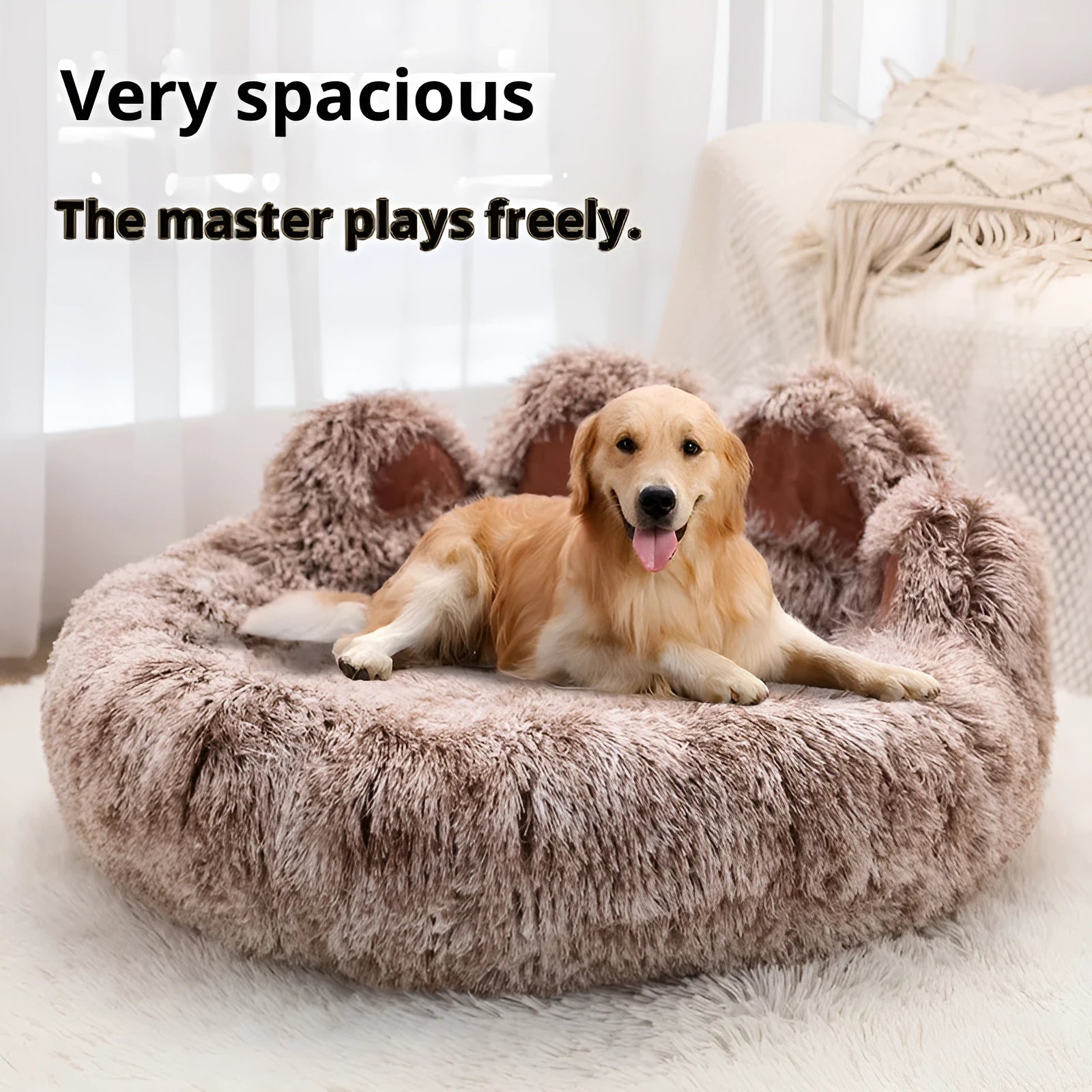 Plush thickened dog bed in double silk coffee with hand-shaped brush finish, available in 50cm to 100cm diameter sizes