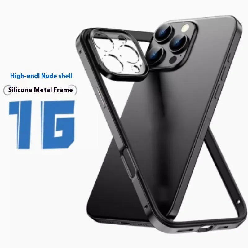 Hollow out heat dissipation metal phone case with lens film in black for iPhone 15 Pro Max
