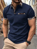 Men's loose fit short sleeve plaid colourblock T-shirt with zipper decoration.