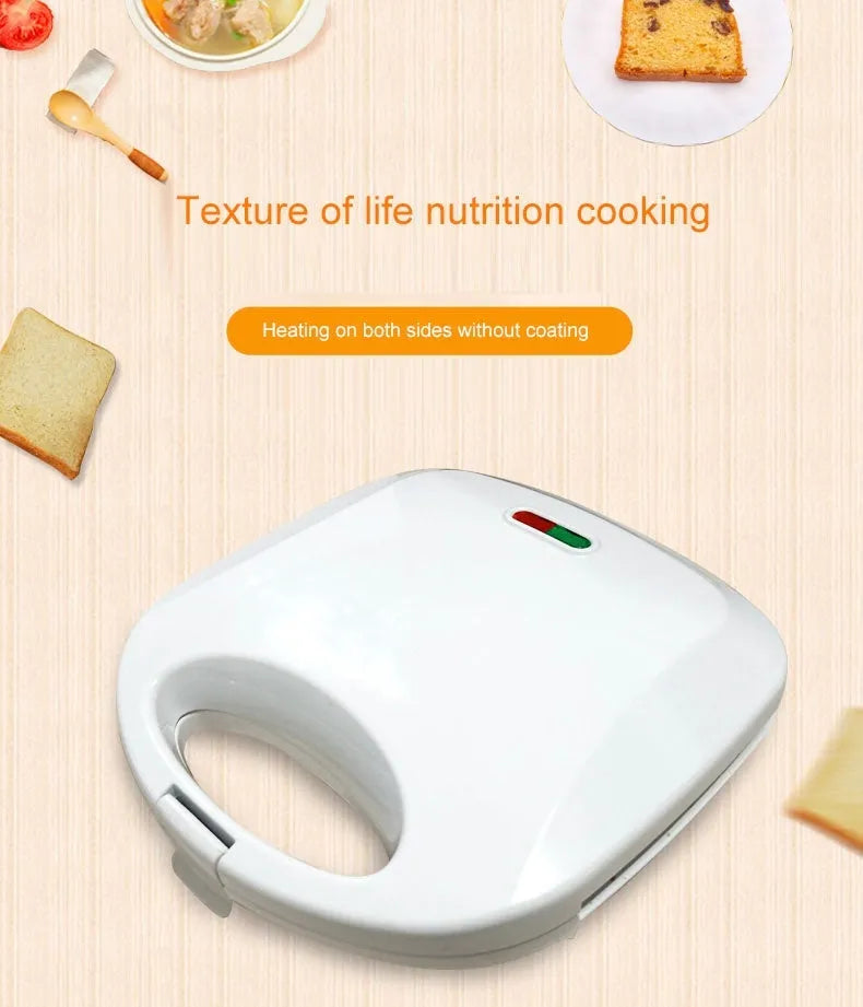 White double-sided breakfast sandwich machine with non-stick baking tray, 750W, EU plug style