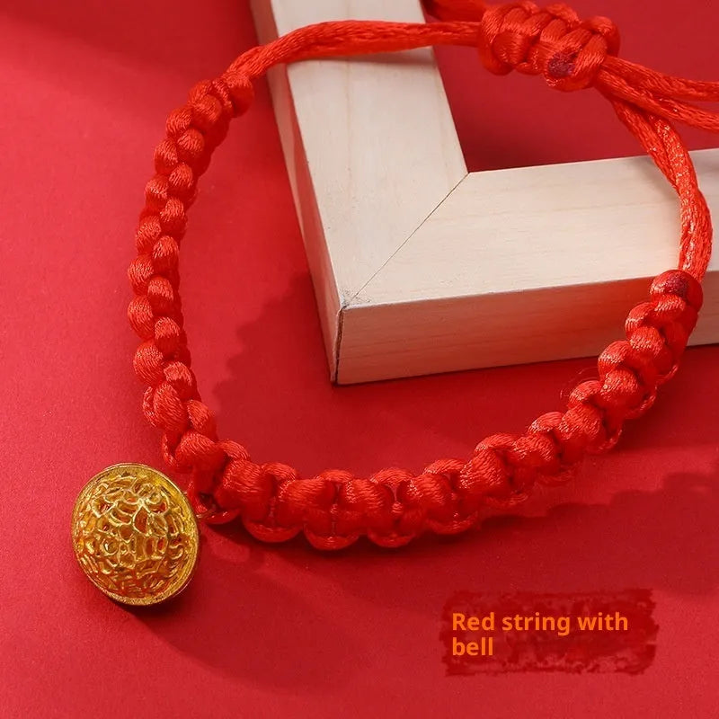 Hand-woven red rope pet collar with alloy charm, adjustable 15-40cm, solid colour design