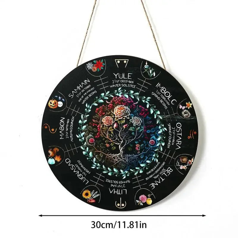 Boxwood wooden decorative pendant ornament in American style, showing one of five available disc designs.