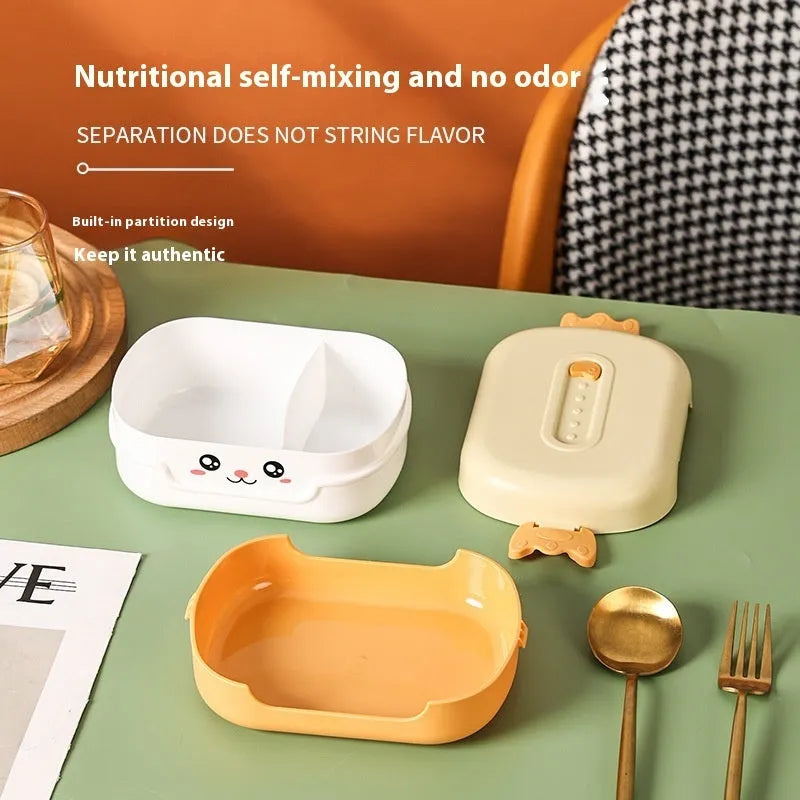 Square plastic divided lunch box with cartoon design in three colour options