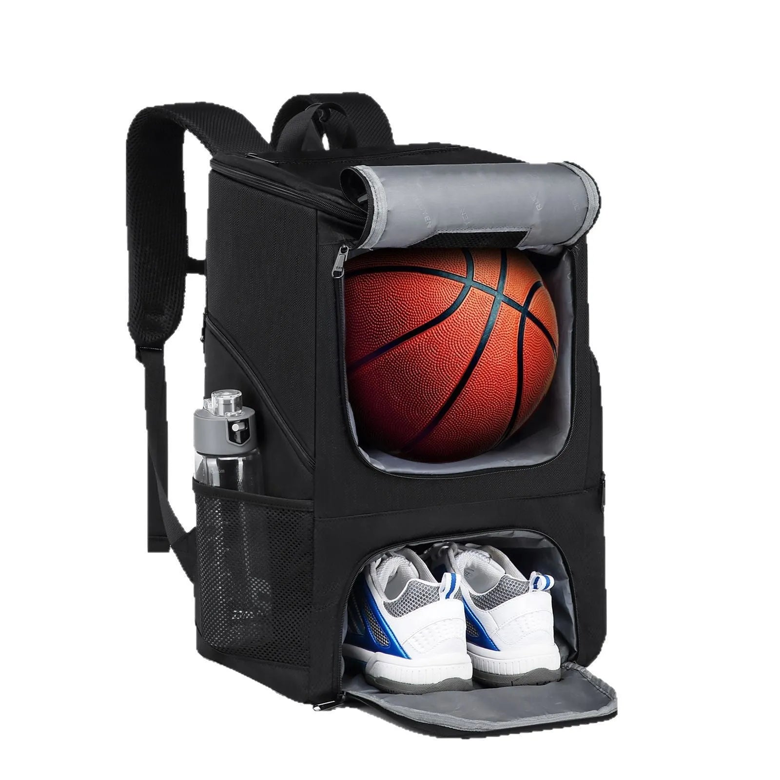 Black basketball training backpack with large 51cm capacity for sports equipment