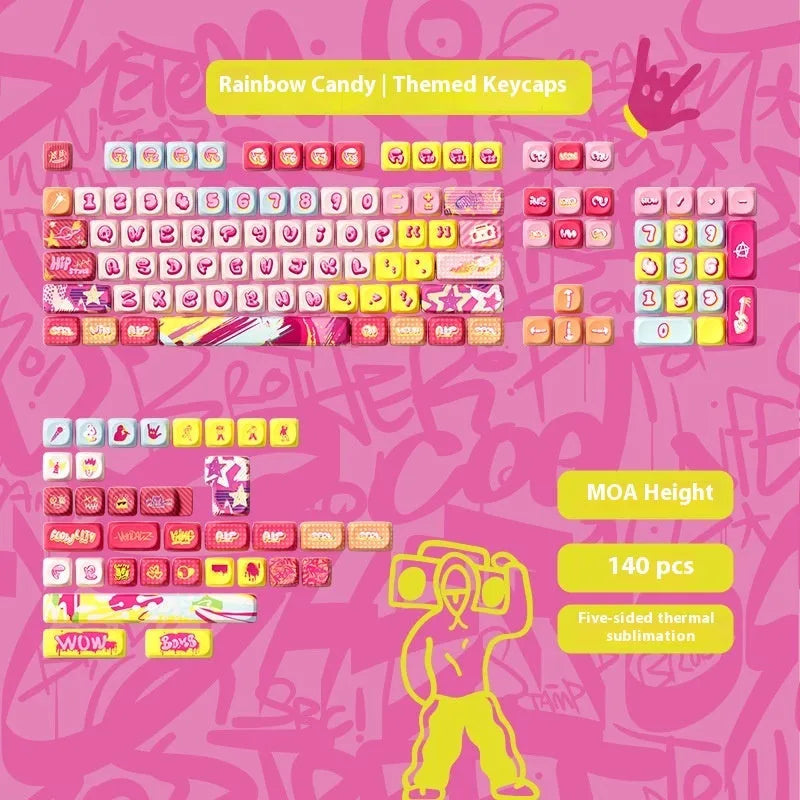 Full set of colourful cartoon pig party themed keycaps for mechanical keyboards