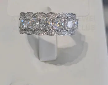 925 silver 18K gold electroplated closed ring with full moissanite and diamond stones, geometric shape, white colour