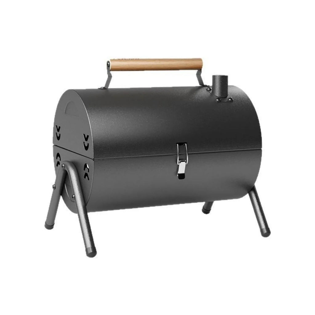 White portable charcoal grill with folding detachable design for outdoor frying and baking