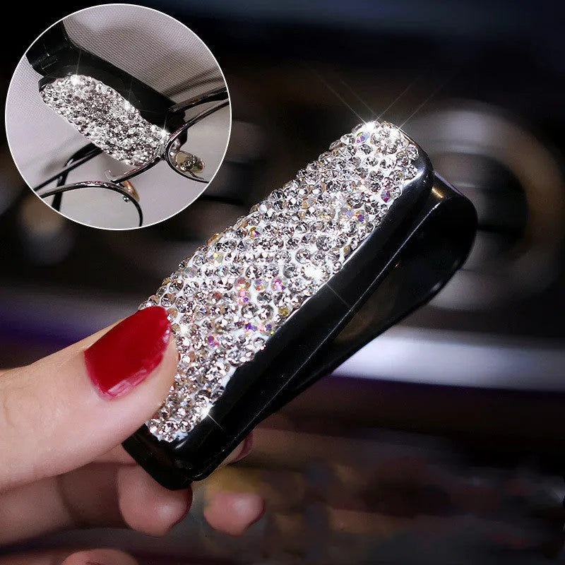 110x110mm diamond-studded car decoration ornament in preferred leather with Czech rhinestones, White colour