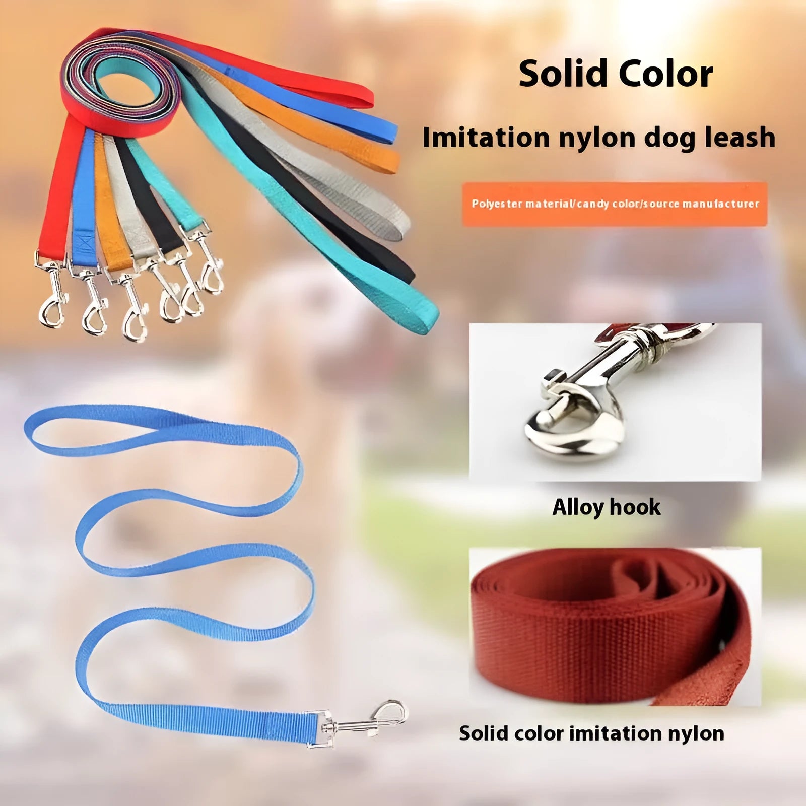 Solid colour polyester dog hand holding rope in various colours and sizes for pet walking