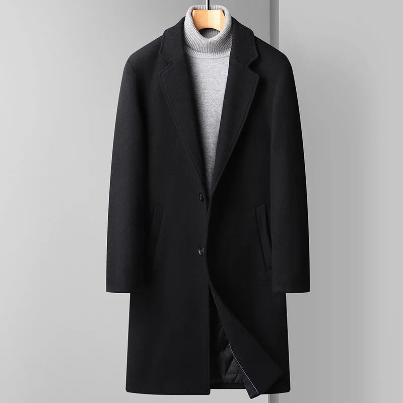 Men's Korean business woolen coat in black, gray, or navy blue with sizes 165 to 195 for autumn