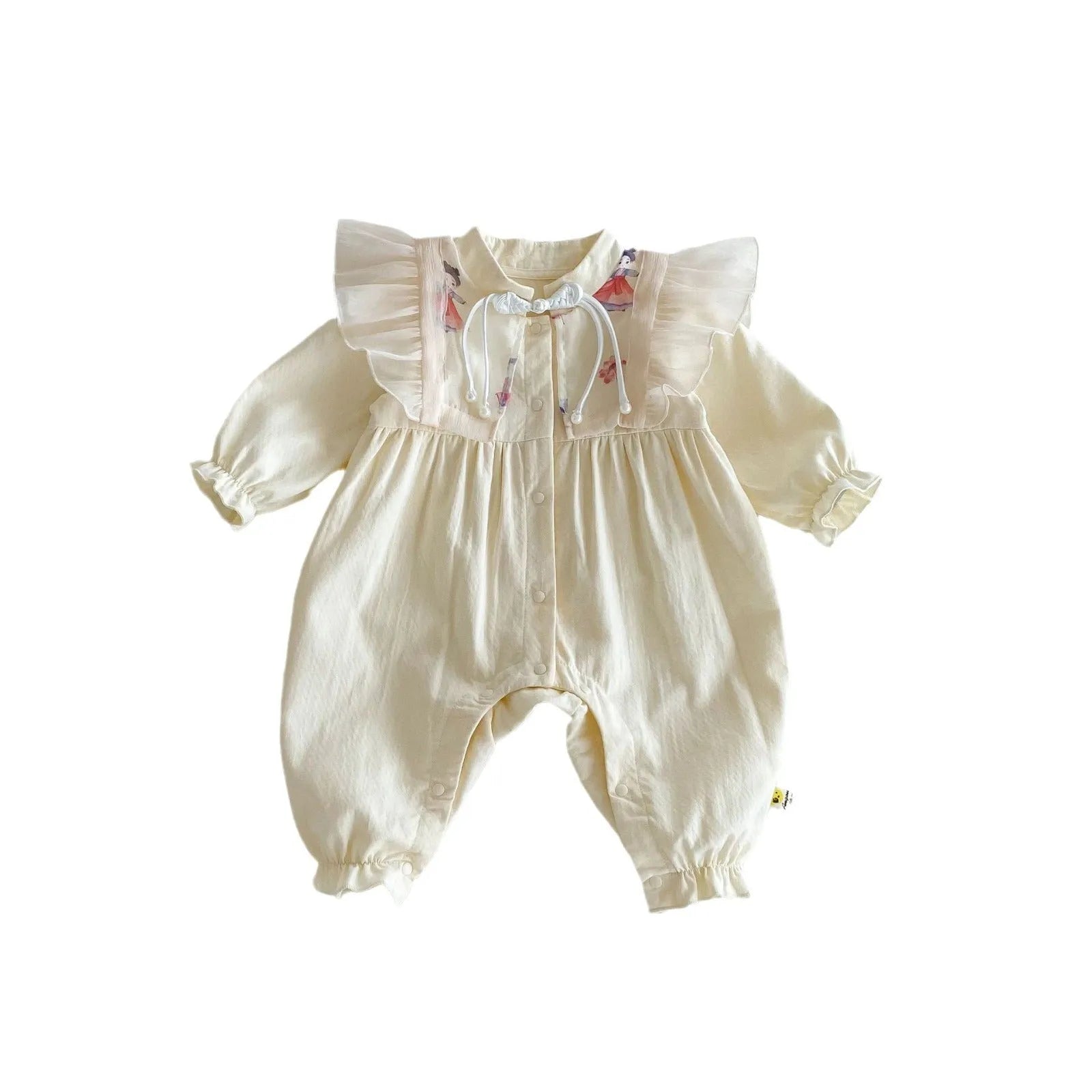 Baby cotton princess style jumpsuit in apricot with long sleeves pullover design