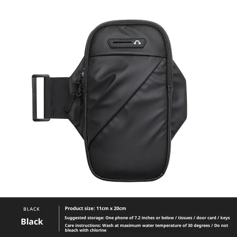 Outdoor cycling men's arm sleeve phone pouch black made of breathable ultra-light PU material