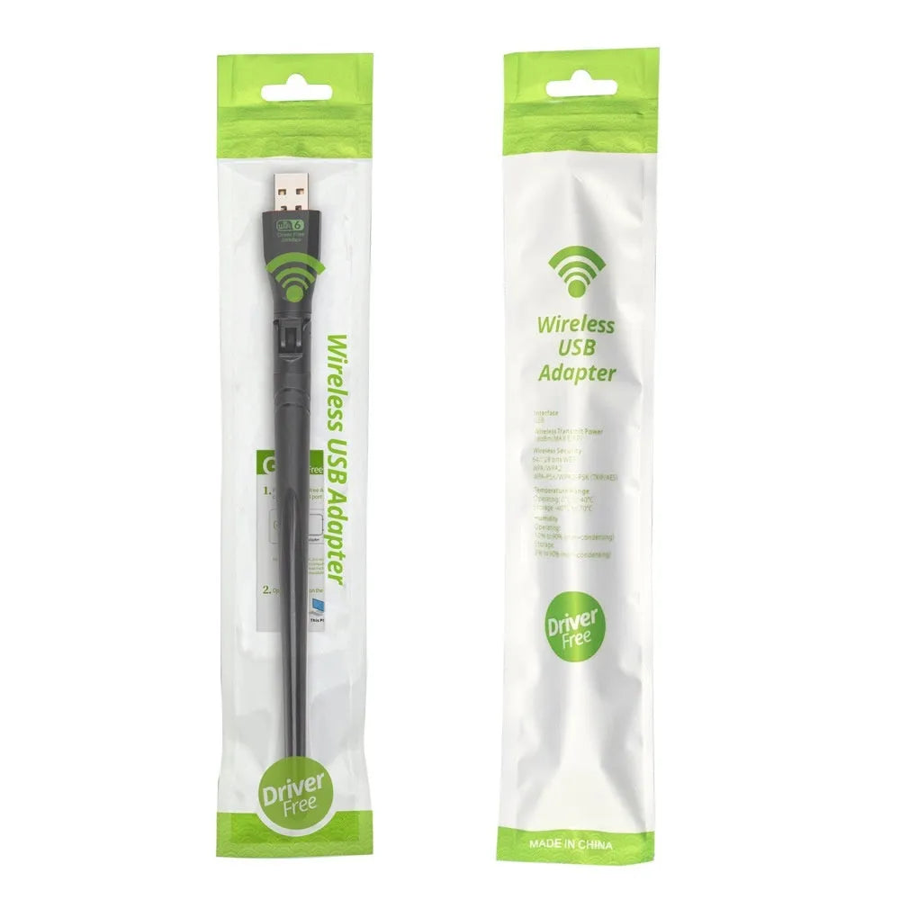 Black USB WiFi 6 wireless network card adapter on a white background.