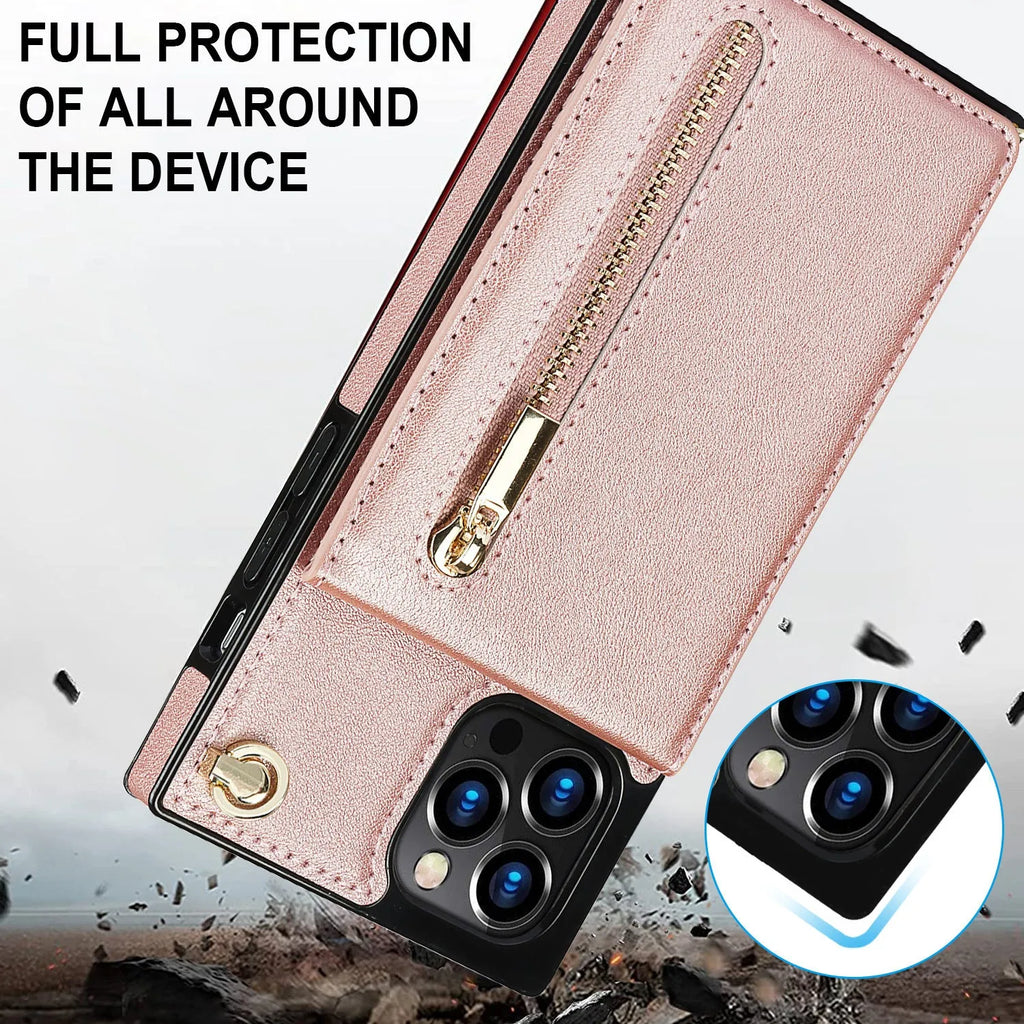 Leather and TPU messenger-style protective case for mobile phone in solid colour.