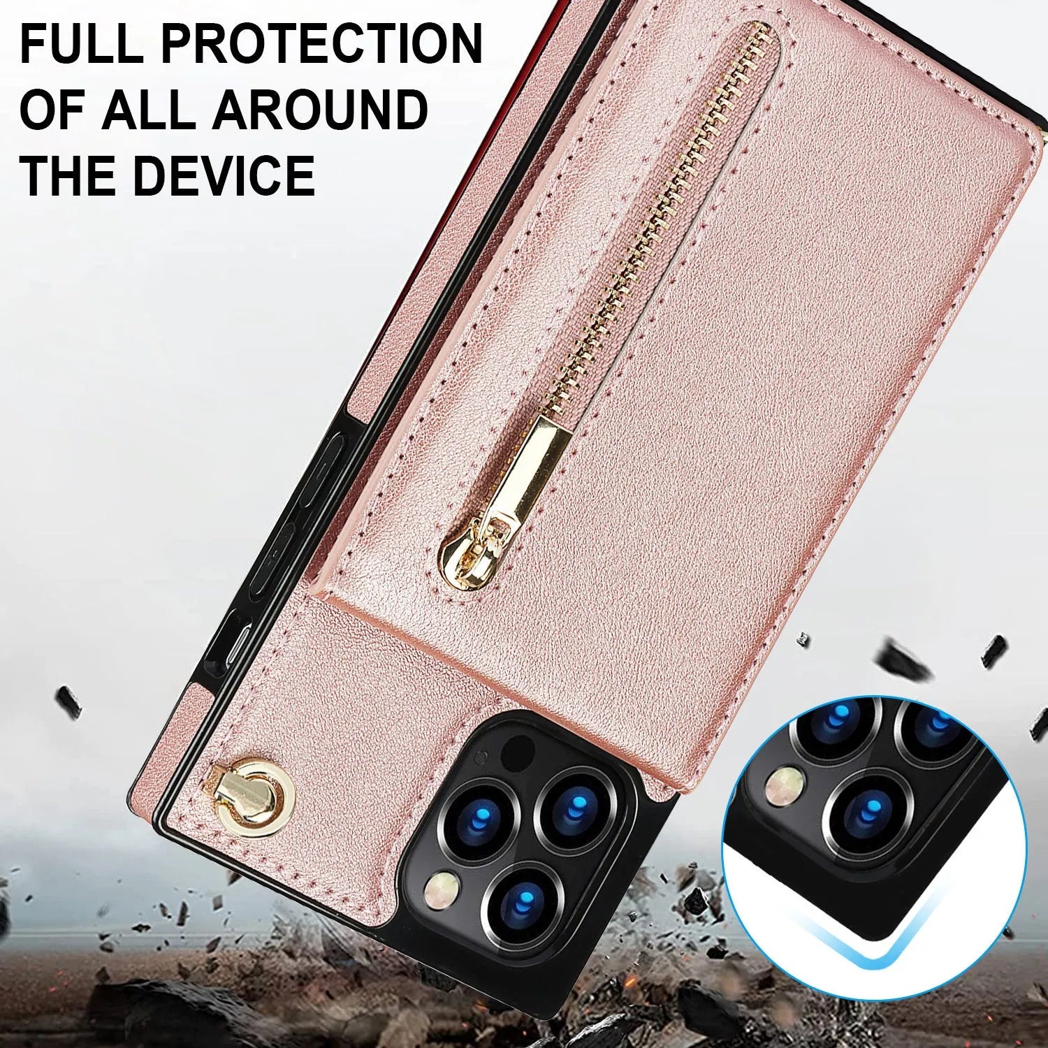 Leather and TPU messenger-style protective case for mobile phone in solid colour.