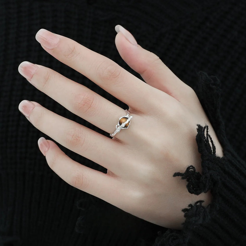 Women's adjustable silver Saturn open ring with white gold electroplating finish
