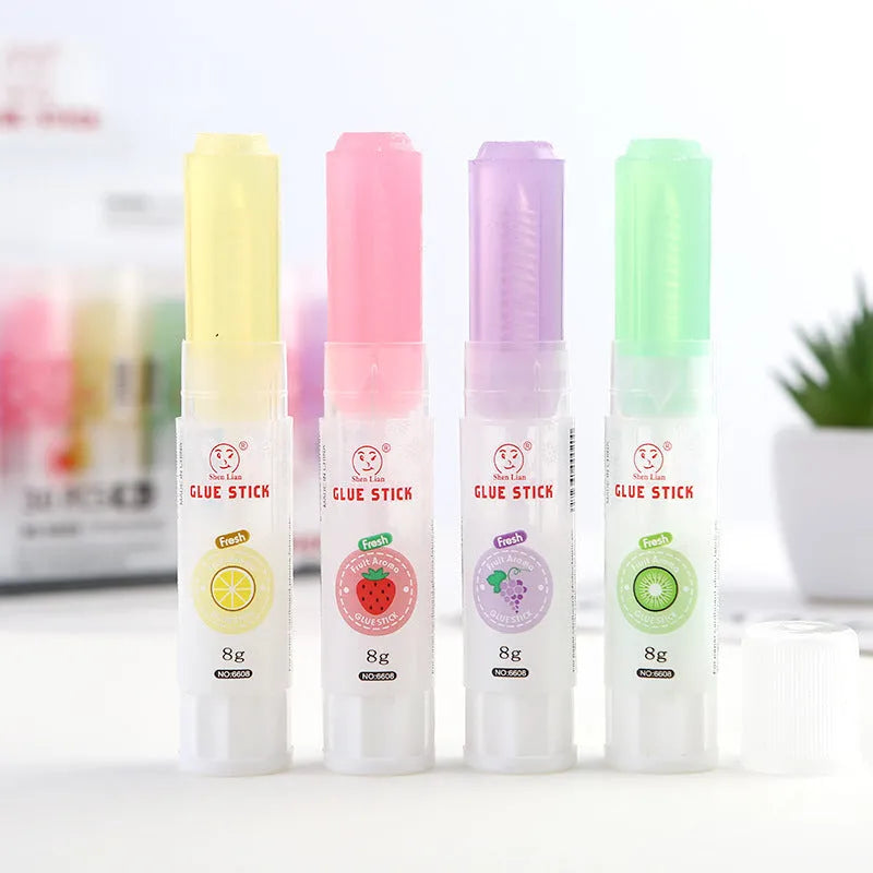Jelly colour solid glue with fruit fragrance measuring 8.5cm by 2cm for student projects